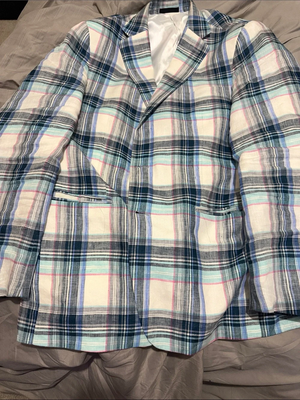 TALLIA Plaid Blazer in Blue, White & Pink 44L